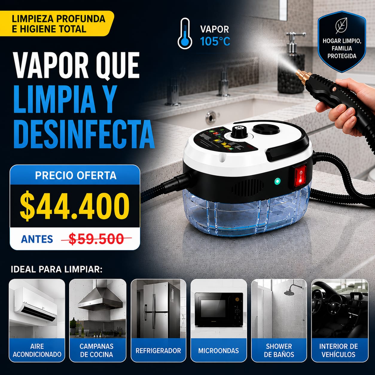 Limpiador A Vapor Presion 2500w Portatil